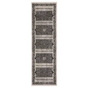 HomeRoots 5' Elegant Ivory and Charcoal Oriental Area Rug with Fringe - Durable, Stain-Resistant, Timeless Style 8' Runner 575622