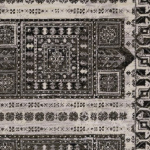 Homeroots 5' Ivory Oriental Area Rug With Charcoal Design And Fringe - Stain Resistant, Stylish Home Decor 8' Runner Polyester 575622