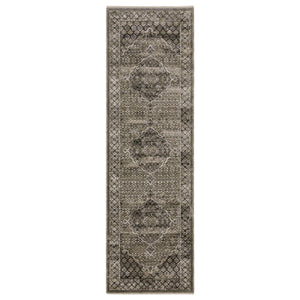 Homeroots 3' Gray Medallion Area Rug With Fringe – Stylish, Stain Resistant Design For Home & Pet Friendly Spaces 8' Runner Polyester 575623