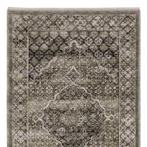 Homeroots 3' Gray Medallion Area Rug With Fringe – Stylish, Stain Resistant Design For Home & Pet Friendly Spaces 8' Runner Polyester 575623