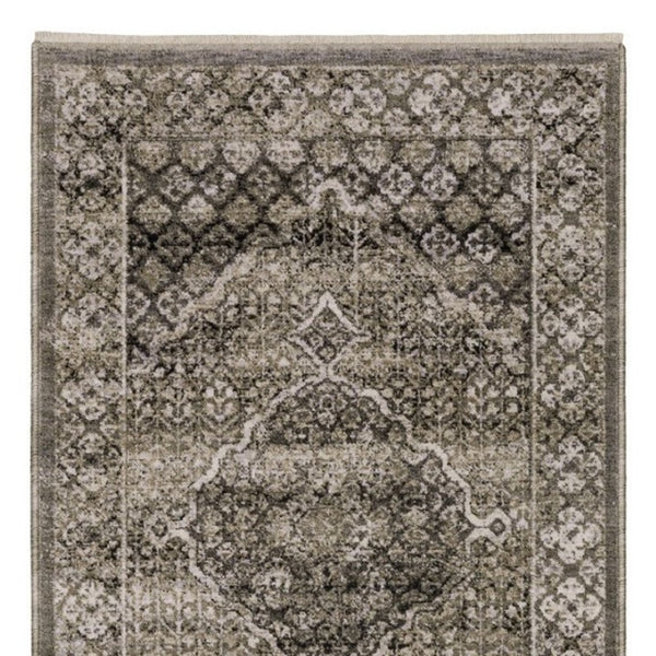 Homeroots 3' Gray Medallion Area Rug With Fringe – Stylish, Stain Resistant Design For Home & Pet Friendly Spaces 8' Runner Polyester 575623