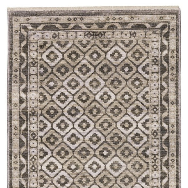 Homeroots 3' Gray Diamond Area Rug With Fringe - Stylish Stain-resistant Design For Home Décor & Comfort 8' Runner Polyester 575624