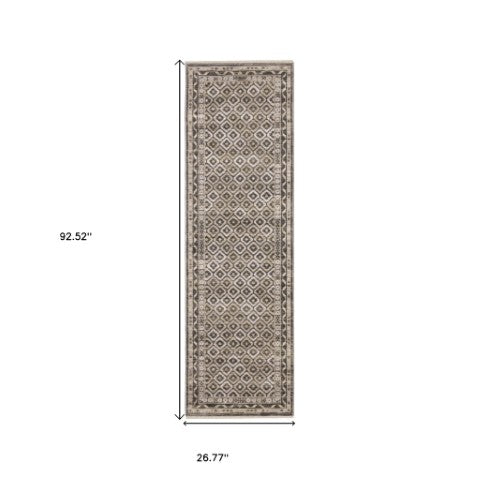 Homeroots 3' Gray Diamond Area Rug With Fringe - Stylish Stain-resistant Design For Home Décor & Comfort 8' Runner Polyester 575624