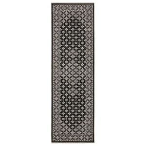 HomeRoots 5' Modern Black and Gray Diamond Area Rug with Stylish Fringe for Durable, Cozy Living Spaces 8' Runner 575625