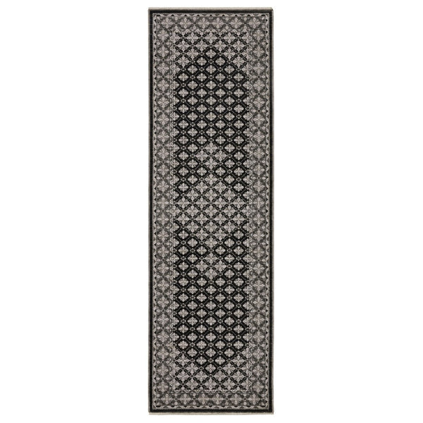 HomeRoots 5' Modern Black and Gray Diamond Area Rug with Stylish Fringe for Durable, Cozy Living Spaces 8' Runner 575625
