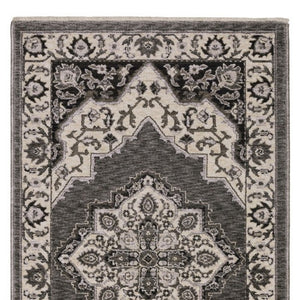 Homeroots 10' Charcoal Medallion Area Rug With Fringe – Stylish, Stain-resistant Design For Warm Interiors Grey,Beige Polyester 575626
