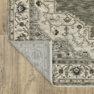 Homeroots 10' Charcoal Medallion Area Rug With Fringe – Stylish, Stain-resistant Design For Warm Interiors Grey,Beige Polyester 575626