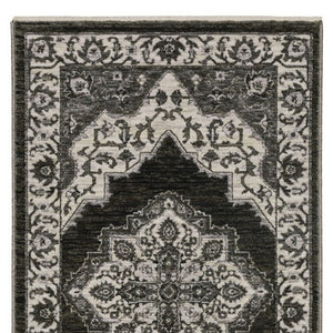 Homeroots 10' Charcoal Medallion Area Rug With Fringe – Stylish, Stain-resistant Design For Warm Interiors 8' Runner Polyester 575627