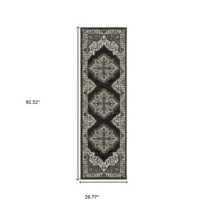Homeroots 10' Charcoal Medallion Area Rug With Fringe – Stylish, Stain-resistant Design For Warm Interiors 8' Runner Polyester 575627