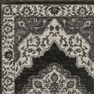 Homeroots 10' Charcoal Medallion Area Rug With Fringe – Stylish, Stain-resistant Design For Warm Interiors 8' Runner Polyester 575627