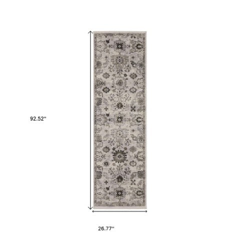 Homeroots 5' Ivory Oriental Area Rug With Fringe - Elegant Design, Stain Resistant, Perfect For Home Décor 8' Runner Polyester 575628