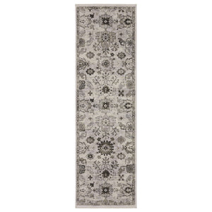 HomeRoots 5' Elegant Ivory and Gray Oriental Area Rug – Timeless Design, Stain-Resistant, Durable Fringe Finish 8' Runner 575628