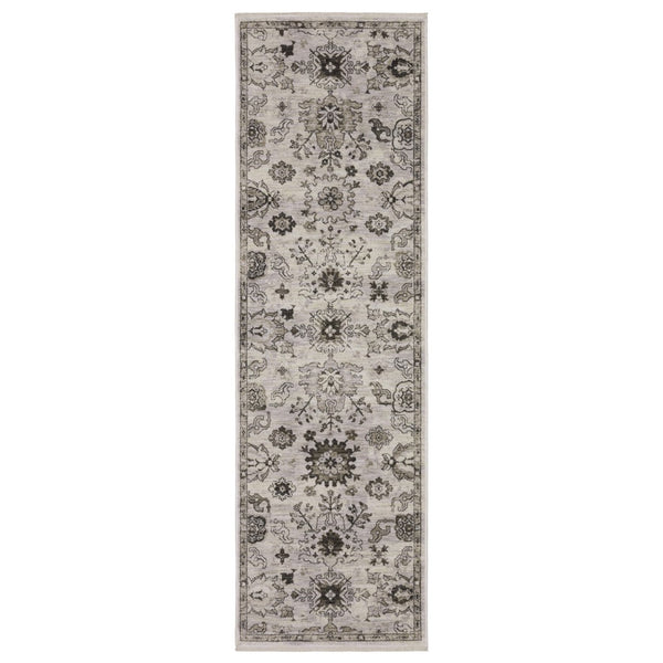 HomeRoots 5' Elegant Ivory and Gray Oriental Area Rug – Timeless Design, Stain-Resistant, Durable Fringe Finish 8' Runner 575628