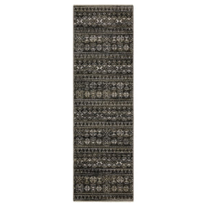 Homeroots 5' Black Tribal Area Rug With Fringe – Modern Design, Stain Resistant, Perfect For Homes With Kids & Pets 8' Runner Polyester 575629