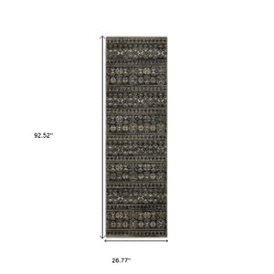 Homeroots 5' Black Tribal Area Rug With Fringe – Modern Design, Stain Resistant, Perfect For Homes With Kids & Pets 8' Runner Polyester 575629