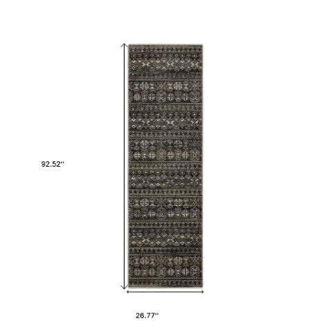 Homeroots 5' Black Tribal Area Rug With Fringe – Modern Design, Stain Resistant, Perfect For Homes With Kids & Pets 8' Runner Polyester 575629