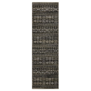 HomeRoots 5' Modern Black and Gray Tribal Area Rug with Fringed Edges - Stylish, Stain-Resistant, Durable Design 8' Runner 575629
