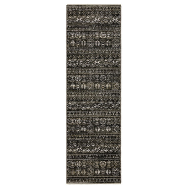HomeRoots 5' Modern Black and Gray Tribal Area Rug with Fringed Edges - Stylish, Stain-Resistant, Durable Design 8' Runner 575629