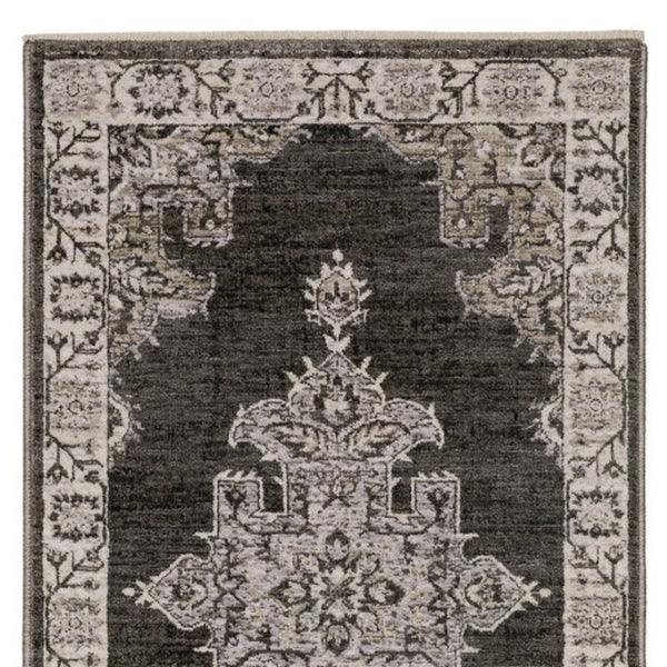 Homeroots 3' Stylish Gray Medallion Area Rug With Fringe - Perfect For Homes With Kids And Pets, Stain Resistant 8' Runner Polyester 575630
