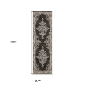 Homeroots 3' Stylish Gray Medallion Area Rug With Fringe - Perfect For Homes With Kids And Pets, Stain Resistant 8' Runner Polyester 575630