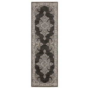 HomeRoots 3' Gray and Beige Medallion Area Rug with Fringe – Stylish, Durable, and Perfect for Any Room 8' Runner 575630