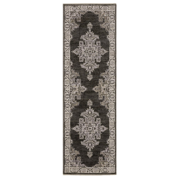 HomeRoots 3' Gray and Beige Medallion Area Rug with Fringe – Stylish, Durable, and Perfect for Any Room 8' Runner 575630