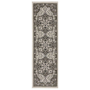 HomeRoots 5' Ivory and Gray Medallion Area Rug with Fringe – Timeless Style, Stain-Resistant, Perfect for Any Space 8' Runner 575631