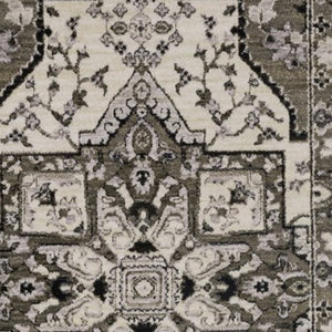 HomeRoots 5' Ivory and Gray Medallion Area Rug with Fringe – Timeless Style, Stain-Resistant, Perfect for Any Space 8' Runner 575631