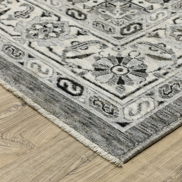 Homeroots 3' Gray Medallion Area Rug With Fringe – Stain Resistant, Stylish Design For Home Decor Warmth 8' Runner Polyester 575632