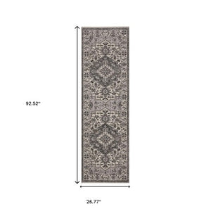 Homeroots 3' Gray Medallion Area Rug With Fringe – Stain Resistant, Stylish Design For Home Decor Warmth 8' Runner Polyester 575632