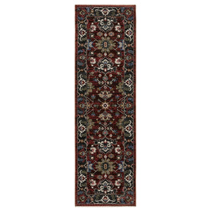 HomeRoots 10'' Vibrant Red, Blue & Charcoal Oriental Area Rug with Fringe - Timeless Elegance for Your Home 8' Runner 575633