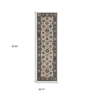 Homeroots 5' Elegant Ivory Blue Gray Floral Area Rug With Fringe - Stain Resistant, Soft Texture For Any Space 8' Runner Polyester 575635