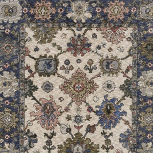 HomeRoots 5' Elegant Ivory, Blue, and Gray Floral Area Rug with Fringe - Durable, Stain Resistant Design 8' Runner 575635