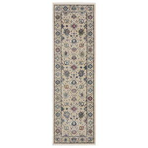 Homeroots 5' Elegant Ivory Blue Gray Floral Area Rug With Fringe - Stain Resistant, Soft Texture For Any Space 8' Runner Polyester 575636