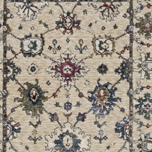 Homeroots 5' Elegant Ivory Blue Gray Floral Area Rug With Fringe - Stain Resistant, Soft Texture For Any Space 8' Runner Polyester 575636