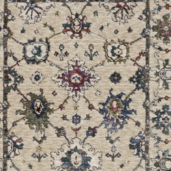 Homeroots 5' Elegant Ivory Blue Gray Floral Area Rug With Fringe - Stain Resistant, Soft Texture For Any Space 8' Runner Polyester 575636