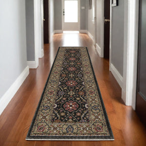 Homeroots 5' Blue Oriental Area Rug With Fringe - Stylish, Stain-resistant Design For Kids & Pets' Spaces 8' Runner Polyester 575637