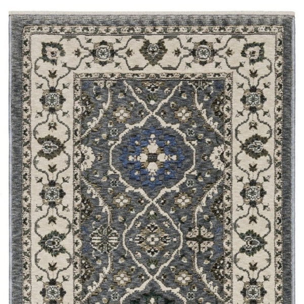 Homeroots 5' Blue Oriental Area Rug With Fringe - Stylish, Stain-resistant Design For Kids & Pets' Spaces 8' Runner Polyester 575638