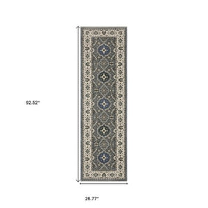 Homeroots 5' Blue Oriental Area Rug With Fringe - Stylish, Stain-resistant Design For Kids & Pets' Spaces 8' Runner Polyester 575638