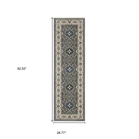 Homeroots 5' Blue Oriental Area Rug With Fringe - Stylish, Stain-resistant Design For Kids & Pets' Spaces 8' Runner Polyester 575638