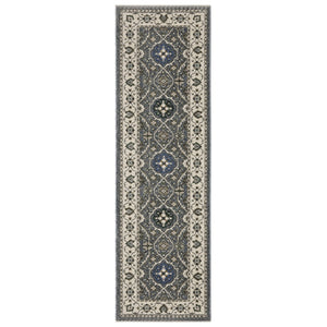 HomeRoots 5' Classic Blue and Gray Oriental Area Rug with Fringed Edges - Durable, Stain-Resistant Design 8' Runner 575638