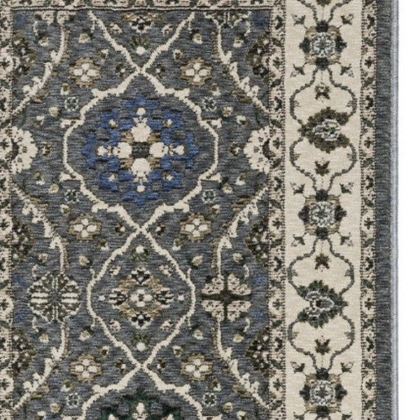 Homeroots 5' Blue Oriental Area Rug With Fringe - Stylish, Stain-resistant Design For Kids & Pets' Spaces 8' Runner Polyester 575638