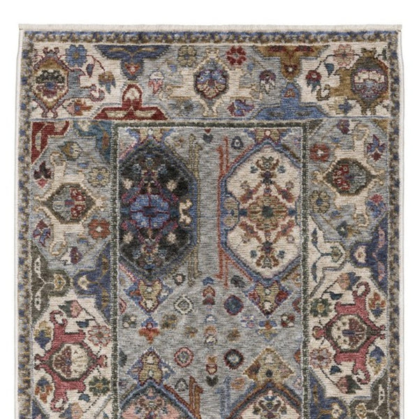 Homeroots 5' Blue Oriental Area Rug With Stylish Fringe - Stain Resistant, Perfect For Homes With Kids & Pets! 8' Runner Polyester 575639