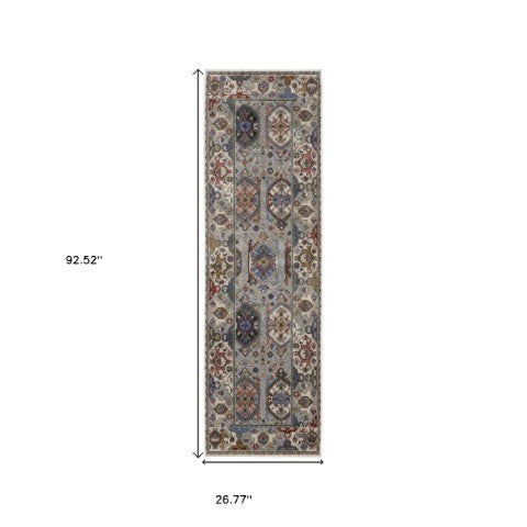 Homeroots 5' Blue Oriental Area Rug With Stylish Fringe - Stain Resistant, Perfect For Homes With Kids & Pets! 8' Runner Polyester 575639
