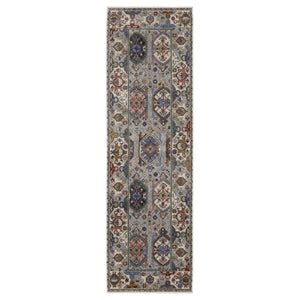 HomeRoots 5' Blue and Gray Oriental Area Rug with Fringed Tassels – Durable, Stain-Resistant, Elegant Design 8' Runner 575639