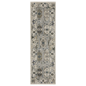 HomeRoots 5' Blue and Gray Oriental Area Rug with Fringed Tassels – Durable, Stain-Resistant, Elegant Design 8' Runner 575640