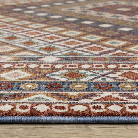 Homeroots 5' Elegant Ivory And Red Diamond Area Rug With Fringe - Stain Resistant, Perfect For Cozy Spaces 8' Runner Polyester 575641