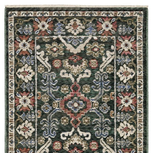 Homeroots 5' Floral Green Area Rug With Fringe - Stylish, Stain-resistant Design For Kid & Pet-friendly Homes 8' Runner Polyester 575642