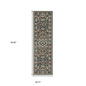 Homeroots 5' Floral Green Area Rug With Fringe - Stylish, Stain-resistant Design For Kid & Pet-friendly Homes 8' Runner Polyester 575642