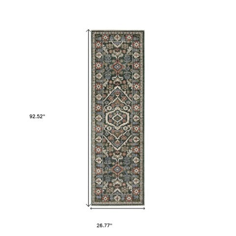 Homeroots 5' Floral Green Area Rug With Fringe - Stylish, Stain-resistant Design For Kid & Pet-friendly Homes 8' Runner Polyester 575642